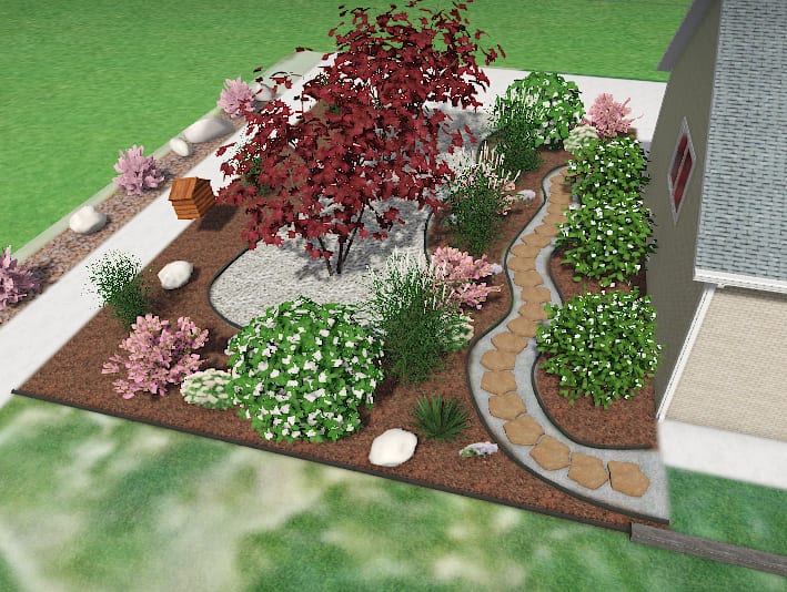 Xeriscape landscape design 2D rendering for a Utah yard project